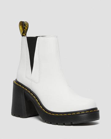 Women's Dr Martens Spence Leather Flared Heel Chelsea Boots White | AU 130DFM